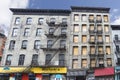 New York City, USA - June 7, 2017: View of old buildings in Tribeca neighborhood in Lower Manhattan, West Street, Broadway, New Royalty Free Stock Photo