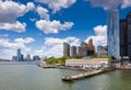 View of the Skyline of the Battery Park area in Manhattan, New York City from the Staten Island Ferry Royalty Free Stock Photo