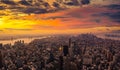 The New York City USA .Manhattan downtown and New Jersey skyline skyscrapers at sunset. Extreme Panorama Royalty Free Stock Photo
