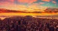 The New York City USA .Manhattan downtown and New Jersey skyline skyscrapers at sunset. Extreme Panorama Royalty Free Stock Photo