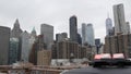 NEW YORK CITY, USA - 12 MAR 2020: Emergency siren glowing, 991 police patrol car on Brooklyn bridge. NYPD auto, symbol of crime Royalty Free Stock Photo
