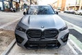 New York City, USA - March 15, 2024: BMW X6 modern grey car parked outside, front view