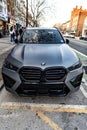 New York City, USA - March 15, 2024: BMW X6 modern grey car parked outside, top view