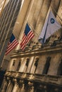 New York City, USA - March 19, 2014: Facade of the New York Stock Exchange on Wall Street. Is the largest exchange market in the Royalty Free Stock Photo