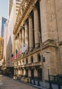 New York City, USA - March 19, 2014: Facade of the New York Stock Exchange on Wall Street. Is the largest exchange market in the Royalty Free Stock Photo