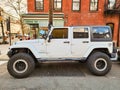 New York City, USA - March 18, 2024: Jeep Wrangler JK luxury sportscar outdoor, side view