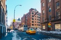 New York City, USA - March 19, 2017. Old apartment building in Little Italy, Baxter street is one of the most famous streets.