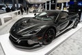 New York City, USA - March 27, 2024: Rimac Nevera supercar electric car at New York International Auto Show, corner view