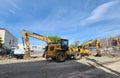 New York City, USA - May 07, 2023: caterpillar cat excavator or digger heavy equipment, side view