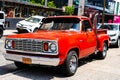 New York City, USA - May 12, 2023: Dodge Warlock classic pickup red retro car, corner view