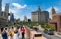 New York City, USA - May 12, 2023: metropolic view from brooklyn bridge leads to manhattan, new york city