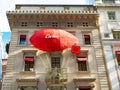 New York City, USA - November 11, 2023: Cartier airship brand logo advertising at store shop