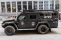 New York City, USA - November 11, 2023: Police emergency rescue vehicle NYPD Lenco BEARCAT G3 armored personnel carrier Royalty Free Stock Photo