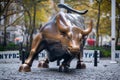 New York City, USA - November 6, 2018: The sculpture of Charging Bull by Arturo Di Modica in the Financial district. Royalty Free Stock Photo