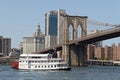 Paddle boat under Brooklyn bridge Royalty Free Stock Photo