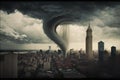 New york city usa Swirling Tornado Destroy Buildings Hurricane Danger Wind Waterspout Twister Storm Natural Disaster illustration