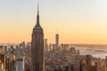 New York City - USA. View to Lower Manhattan downtown skyline with famous Empire State Building and skyscrapers at sunset Royalty Free Stock Photo