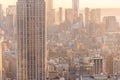 New York City - USA. View to Lower Manhattan downtown skyline with famous Empire State Building and skyscrapers at sunset Royalty Free Stock Photo