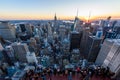 New York City - USA. View to Lower Manhattan downtown skyline with famous Empire State Building and skyscrapers at sunset Royalty Free Stock Photo