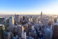 New York City - USA. View to Lower Manhattan downtown skyline with famous Empire State Building and skyscrapers at sunset Royalty Free Stock Photo