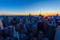 New York City - USA. View to Lower Manhattan downtown skyline with famous Empire State Building and skyscrapers at sunset Royalty Free Stock Photo