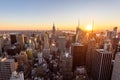 New York City - USA. View to Lower Manhattan downtown skyline with famous Empire State Building and skyscrapers at sunset Royalty Free Stock Photo