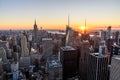 New York City - USA. View to Lower Manhattan downtown skyline with famous Empire State Building and skyscrapers at sunset Royalty Free Stock Photo