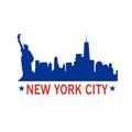 New York City vector illustration with city  silhouette and statue of liberty. T- shirt print Royalty Free Stock Photo