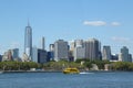 New York City Water Taxi in the front of Lower Manhattan Royalty Free Stock Photo