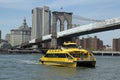 New York City Water Taxi under Brooklyn Bridge Royalty Free Stock Photo