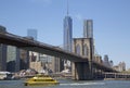 New York City Water Taxi under Brooklyn Bridge Royalty Free Stock Photo