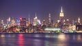 New York City waterfront panorama at night, USA. Royalty Free Stock Photo