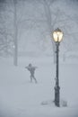 New York City, 1/23/16: Winter Storm Jonas brings snowboarders and skiiers to Central Park Royalty Free Stock Photo