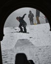 1/23/16, New York City: Winter Storm Jonas brings snowboarders to the park Royalty Free Stock Photo