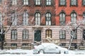 New York City winter street scene with snow covered sidewalks Royalty Free Stock Photo