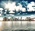 New York City. Wonderful sunset view of Brooklyn Bridge and Manhattan Skyline Royalty Free Stock Photo