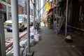 New York City working construction street scene sidewalk scaffolding Royalty Free Stock Photo