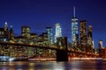 New York City& x27;s Brooklyn Bridge and Manhattan skyline illuminated Royalty Free Stock Photo