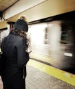 New York City Young Woman Taking the Subway Train to Work Commute Lifestyle in NY Royalty Free Stock Photo