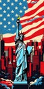 New York Cityscape: Liberty Statue In Pop-art Style