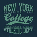 New York, college t-shirt graphics. Vintage denim typography with grunge Royalty Free Stock Photo