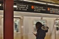 New York Commuter Woman Traveling City Transit MTA Subway Platform