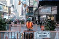 New York construction workers seen repairing roadways near Times Square on a busy working day in the city.