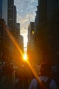 New York, New York: Crowds gather on 42nd Street to watch the twice-yearly Manhattanhenge