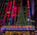 New York City landmark, Radio City Music Hall in Rockefeller Center decorated with Christmas decorations in Midtown Manhattan Royalty Free Stock Photo