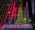 New York City landmark, Radio City Music Hall in Rockefeller Center decorated with Christmas decorations in Midtown Manhattan Royalty Free Stock Photo