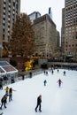 New York - December 10, 2019: People skate on the ice in Rockfeller Center Royalty Free Stock Photo