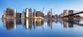 New York downtown panorama with brooklyn bridge and skyscrapers Royalty Free Stock Photo