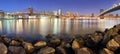 New York downtown panorama with brooklyn bridge and skyscrapers Royalty Free Stock Photo