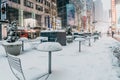 New York famous streets under snow. Old landmark of Manhattan. Royalty Free Stock Photo